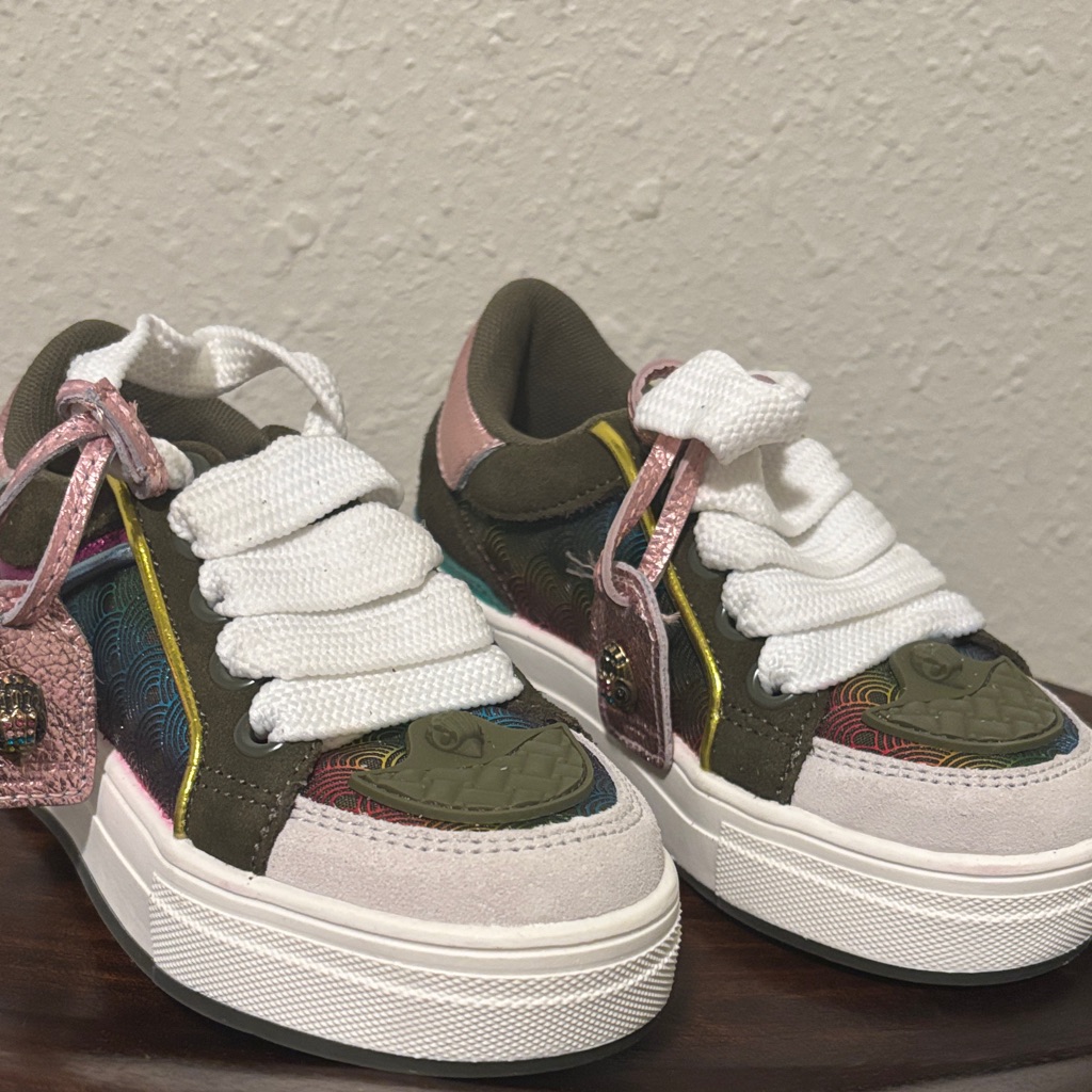 Kids Multicolor Platform Sneakers Olive, Pink & White Kurt Geiger